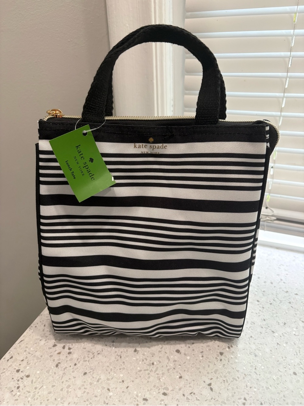 kate spade Black and White Striped Canvas Tote with Top Handles